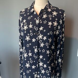 St. John Silk Navy Star Print Blouse